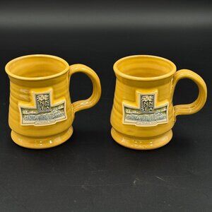 Deneen Pottery Inn by the Sea Cape Elizabeth Maine ME Mugs Cups Pair Mustard